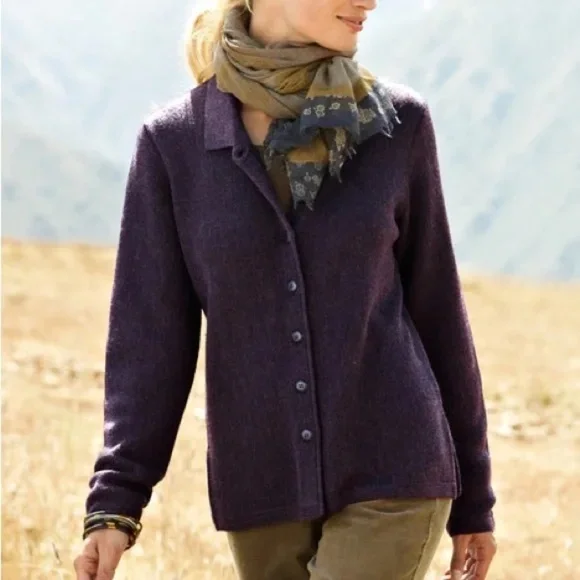 Peruvian Connection Alpaca Polo Collar Cardigan Sweater Blue Medium - Picture 7 of 7